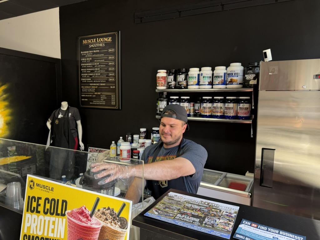 Blending fresh protein smoothies at the counter